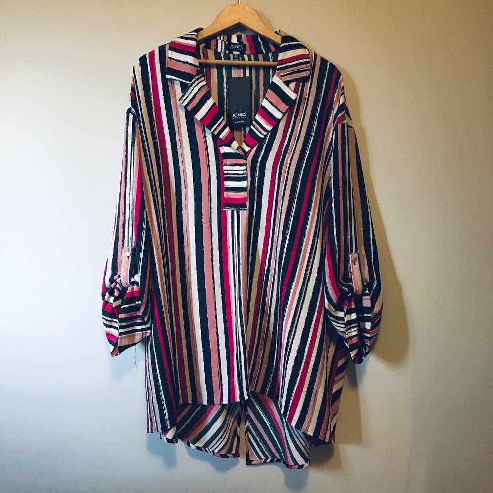 NWT Bauhaus Jones New York Pink Striped Tunic Shirt Dress Long Sleeve - 2X